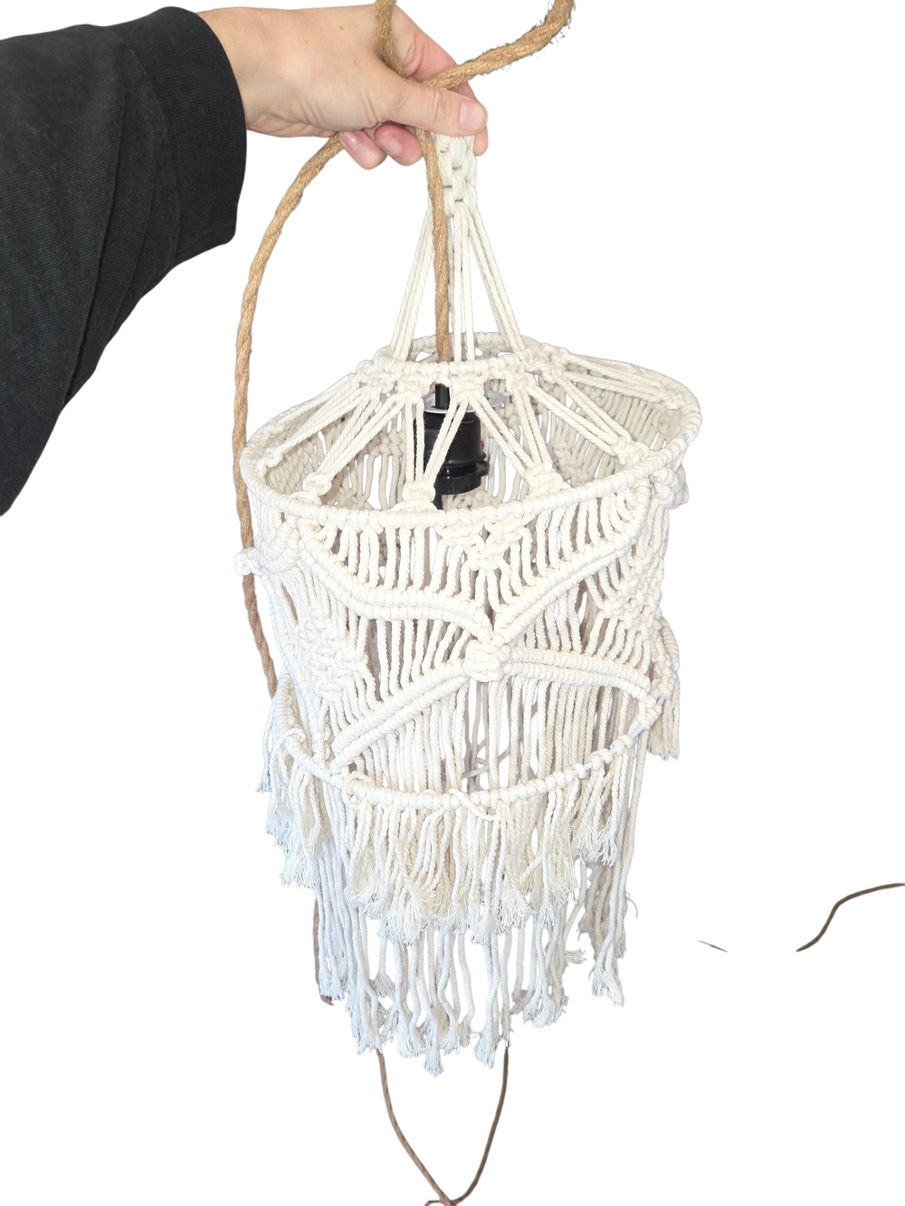 Boho Macrame Hanging Pendant Light - Cream